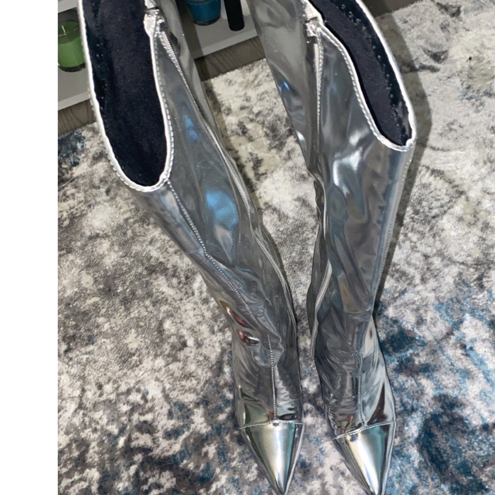 Silver metallic heeled boots